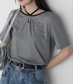 【forksy.】ミジンボーダー パイピング リボンTシャツ