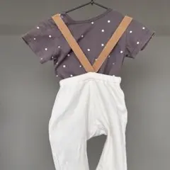 【美品】プティマイン　サスペンダー付きロンパースセット