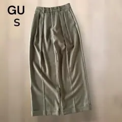 GU タックワイドパンツ S ブラウン センタープレス ハイウエスト