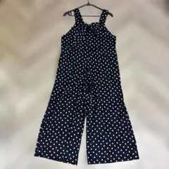 美品 後ろリボン サロペットパンツ ネイビー水玉 ※サイズM