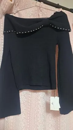 GRL パールリボンオフショルダーニットトップス