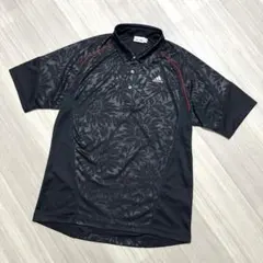 美品★adidas golf★吸汗速乾ストレッチポロメンズL黒花柄ラグラン袖