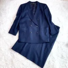 【大きなサイズ】13+ レリアン ウール ダブルブレスト スーツ ネイビー
