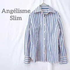 青とピンクのストライプ　長袖シャツ レディース 華やか スリム Sサイズ相当 綿