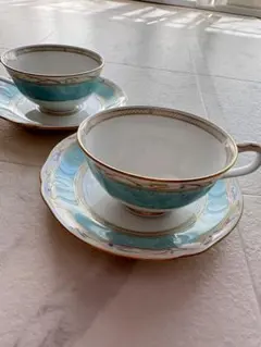 Noritakeターコイズブルー ティーカップとソーサー2セット