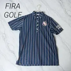 FIRA GOLF ロゴ ストライプPT半袖シャツ　紺色　M