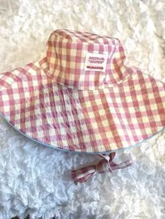 紐付き帽子 ハット アウトドア チェック柄 ピンク バケットハット レディース