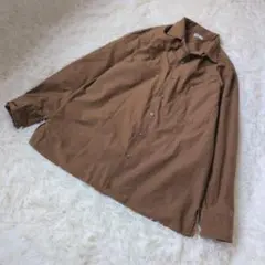 ユニクロ シャツ 長袖 ブラウン コットン M シンプル