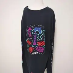 NIKE ナイキ ワンポイント ロゴプリント バックプリント ロングＴシャッ 黒