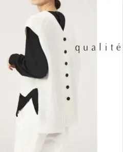 qualite バックロングニットベスト