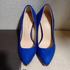青 スエード 高ヒール パンプス