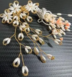 B 大ぶり ブローチ 花束 2点セット 珊瑚推測 パール推測 小枝 枝垂れ