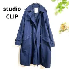 スタジオクリップ　ダブルブレスト トレンチコート　レトロ　綿　M ネイビー