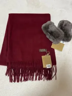 ボルドー　カシミヤ100% ストール　深赤