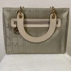 ハナエモリ　ベージュ ハンドバッグ ロゴグラム キャンバス ベージュ