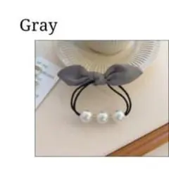 パール リボン ヘアゴム 1個 ヘアアクセサリー 上品 華やか グレー 結婚式