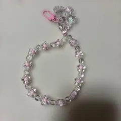 蝶とフラワーのビーズスマホストラップ
