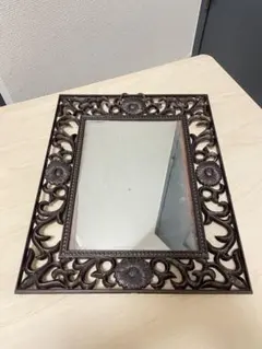 昭和レトロな装飾的彫刻ヴィンテージミラー