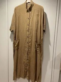 【HEAVENLY 】ベージュ 半袖 シャツロングワンピース リネン