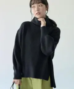 earth music&ecology タートルニット 畦タートルチュニック 黒