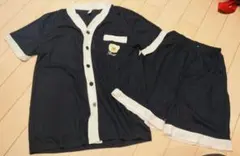 クマ ネイビーとホワイトのボタン付きパジャマ 実寸S-M