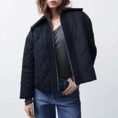 【ZARA】美品 コントラストパフ ジャケット セーラーカラー キルティング 襟