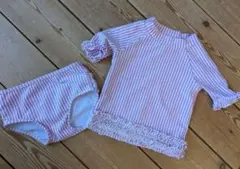 Ruffle Butts ピンクストライプ ベビー水着 12-18ヶ月
