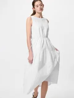 新品 UNIQLO ユニクロ リネン ノースリーブ ティアードワンピース M