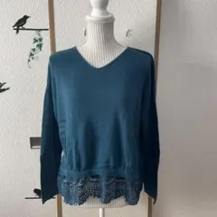 earth music&ecology 裾レースVネックニット セーター