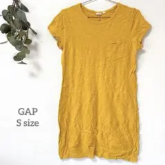 GAP【S】イエロー 半袖チュニック トップス 長め マスタードカラー 無地