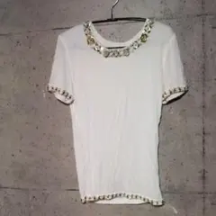 背面スカル、ルシアンペラフィネ、ビーズ装飾 ホワイト Tシャツ 半袖のサムネイル
