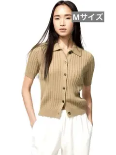 新品 UNIQLO ユニクロ リブポロカーディガン/半袖 ベージュ Mサイズ