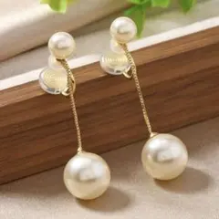 痛くなりにくい 大ぶり パールロングイヤリング 華やか金属アレルギー対応