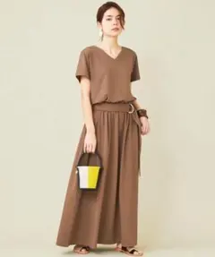 【美品】BEAUTY&YOUTH ベルト付カットソーマキシワンピース モカ