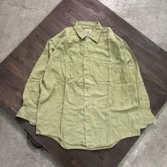 7BS2 コットンシャツ　無地　ワークシャツ　オリーブ　M 古着used