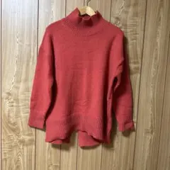 LAVEANGE アルパカタッチタートルバックスリットニット　L オレンジ