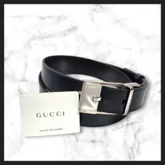 GUCCI スクエアバックル レザーベルト ブラック ダークブラウン