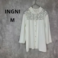 【イング】(M )七分袖 フリル レース ブラウス プルオーバー 花柄刺繍