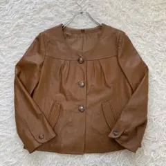 SUIVI✨オンワード樫山　ソフトラムレザージャケット　ノーカラー　リボン