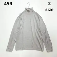 6394【美品】45R 超ガーゼ908タートルネックニット　スマイルロゴ　グレー