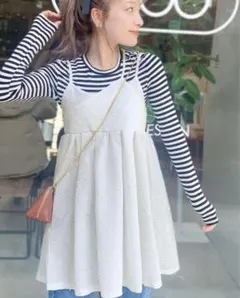 【mily bilet】フェミニンエンボスジャガードレイヤードキャミ ミニワンピ