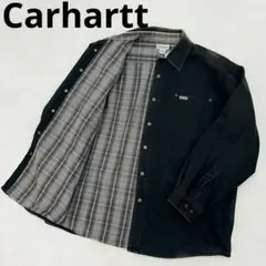 カーハート　ビッグサイズXL ワークシャツ チェック裏地 ヴィンテージ　メンズ黒