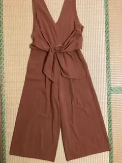 オールインワン　キュロットワンピース Lサイズ綿麻