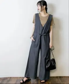 デニムVネックコンビネゾン （NAVY） 大きいサイズ 4L