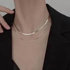 高見え✨二連 スネークチェーン ネックレス 韓国 チタン鋼　シルバーのサムネイル