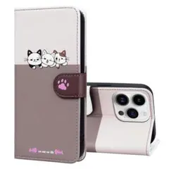 iphone7/8/SE2/SE3手帳柄猫ケース　白+ベージュおしゃれ