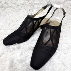 YVES SAINT LAURENTメッシュ パンプス バックストラップ 黒