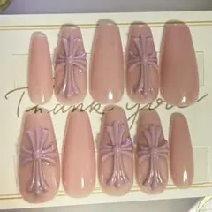 ネイルチップ 現品 クロム クラムネイル 十字架 ピンク ワンホン 中華ネイル