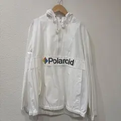 R00554 Polaroid｜ナイロンジャケット｜ロゴ付フード｜L｜白｜Y2K