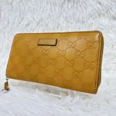 グッチ 長財布 シマ レザー 本革 GG エンボス ウォレット イエロー系